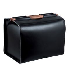 a black leather briefcase with wooden handles