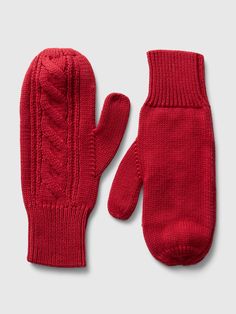 Soft cotton cable-knit mittens.  Ribbed cuffs.  For more fit and sizing info, check out our Size Chart. Cable Knit Mittens, Red Mittens, Women's Shoes Accessories, Crochet Mittens, Knit Mittens, Christmas 2024, Girly Fashion, Sled, Mitten Gloves