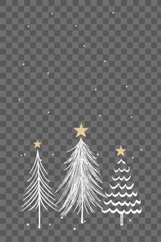 christmas trees with gold stars and snow on the top, against a dark background illustration