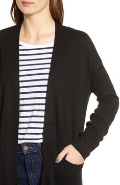 From chilly offices and classrooms to cool movie theaters, make sure you always have this cardigan—featuring a touch of soft cashmere—to cozy up to. Open front Long sleeves Front patch pockets 40% rayon, 30% nylon, 25% polyester, 5% cashmere Hand wash, dry flat Imported t.b.d. Casual Cashmere Cardigan For Everyday, Casual Everyday Cashmere Cardigan, Black Cashmere Cardigan For Layering, Black Soft Knit Cardigan For Work, Black Cashmere Outerwear For Spring, Black Knit Cardigan For Everyday, Black Cashmere Spring Outerwear, Spring Black Cashmere Outerwear, Black Knit Everyday Cardigan