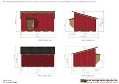 three plans for a small shed with the roof and side walls cut out to show measurements