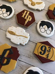 harry potter cookies are arranged on a table