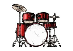 a red drum set on a white background with clippings stock photo and royalty