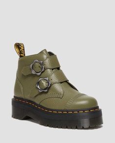 #ad Top Seller for NEW Sz 7 US Women's Dr. Martens Devon Flower Buckle Green Platform Leather Boot, Fashion Womens Boots Dr Martens Devon, Jadon Boots, Flower Boots, Leather Platform Boots, Platform Boots Women, Shoes Dr Martens, Dr Martens Womens, Dr Shoes, Platform Chelsea Boots