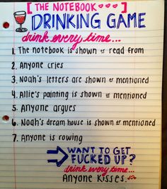 a notebook with writing on it that says, i'm not drinking game