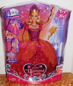 a barbie doll in a pink dress with tiara and sparkles on it's head