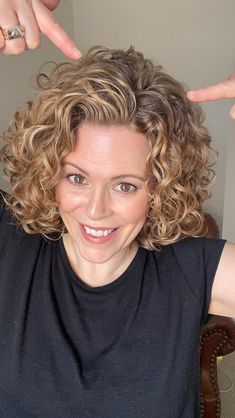 Sandi 🇨🇦 Curly Hair Care, Clean Beauty | Part 1 - How to build root volume while diffusing I use a pick to SLIGHTLY & GENTLY lift the roots making sure not to stretch out any… | Instagram Curly Hair Pinned To The Side, Curly Thinning Hair Styles, How To Style Curly Hair, Root Volume, Short Permed Hair, Natural Curly Hair Cuts, Grey Curly Hair, Medium Length Curly Hair, Medium Hair Styles For Women