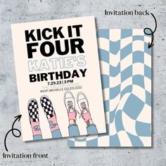 an image of a birthday party with shoes on the front and back of the card