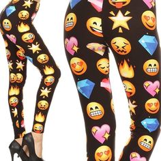 Wicked Wonders VIP Bling Leggings Wicked Soft Emoji Emotions OS Leggings Affordable Bling_Bling Fashion Paparazzi Playful Fitted Winter Bottoms, Playful Black Stretch Bottoms, Playful Fall Leggings, Fun Black Bottoms For Spring, Playful Stretch Leggings For Fall, Emoji Emotions, Emoji Patterns, Butter Soft Leggings, A Hat In Time