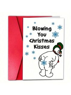 a christmas card with an image of a bear wearing a santa hat and holding a snowflake