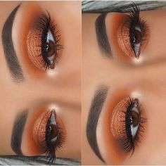 @ggeorgialh Makeup For Dark Orange Dress, Make Up For Orange Dress Makeup, Brown Orange Eye Makeup, Orange Dress Eye Makeup, Makeup Ideas Orange Brown, Cutcrease Eyemakeup Brown, Orange Inspired Makeup, Orange Brown Makeup Looks, Burnt Orange Wedding Makeup