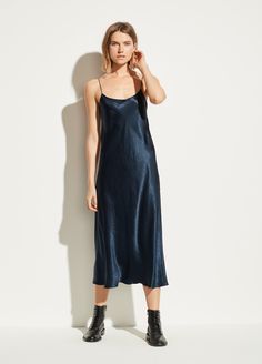 Nouveau Tulip Halter Neck Cowl Dress for Women | Vince Slip Dress Outfit Winter, Slip Dress Outfit, Winter Dress Outfits, Silk Slip Dress, Satin Slip, Silk Slip, Satin Slip Dress, Dress Cuts, Ladies Dress Design