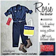 easy last minute DIY halloween costume idea - rosie the riveter - complete w/ hair & makeup tutorials Rose The Riveter, Make Your Own Costume, Halloween Costume Idea, Diy Costumes Kids, Work Uniform, Halloween 2013, Costume Diy