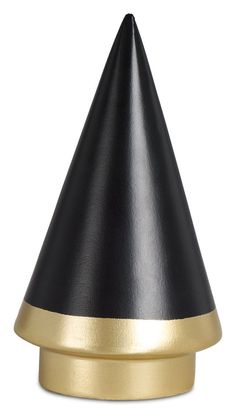 a black and gold cone shaped object on a white background