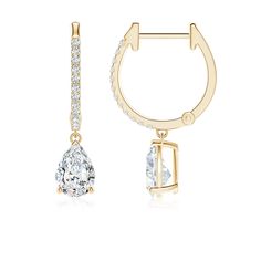 Transform your ear game with these hoop drop earrings featuring pear-shaped lab-grown diamonds in prong settings. Dazzling lab diamond accents adorn the hoops of this 18k yellow gold pair for extra brilliance. Diamond Jewelry Earrings, White Diamond Earrings, Hoop Drop Earrings, Pear Diamond, Pear Shaped Diamond, Lab Diamonds, 18k Rose Gold, White Diamond, Pear Shaped