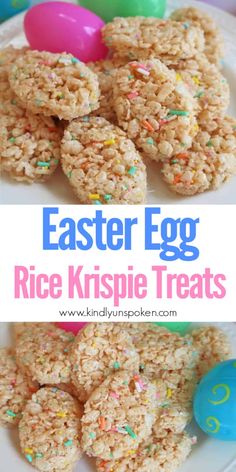 easter egg rice krispie treats on a plate