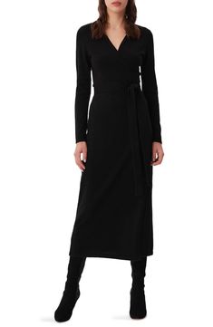 Diane von Furstenberg Astrid Long Sleeve Wool & Cashmere Wrap Sweater Dress | Nordstrom Black Wrap Sweater Dress, Cashmere Wrap Sweater, Wrap Sweater Dress, Black Sweater Dress, Cashmere Wrap, Midi Wrap Dress, Cashmere Yarn, Long Sleeve Sweater Dress, Wrap Sweater