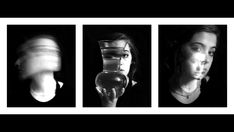 three different shots of a woman holding a vase