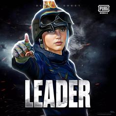 a young person wearing a helmet and holding a finger up in front of the words leader