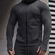 Russoo - Mens Zippered Hooded Jacket: Casual Long Sleeve Hoodies Ideal for Gym, Sports, and Spring-Fall Wear Plus Size Cargo Pants, Fall Wear, Mens Loungewear, Novelty Clothing, Plus Size Hoodies, Sweatshirts Pattern, Mens Casual Dress, Big And Tall Outfits, Shirt Dress Casual