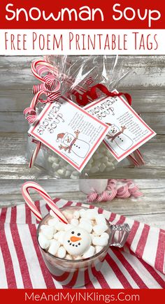 a bowl filled with marshmallows and candy canes on top of a table