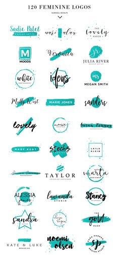 some type of logos that are blue and green with white lettering on them, including the name