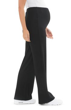 These ribbed pants cut in a straight-leg silhouette are so supersoft and stretchy that you'll want to wear them through your pregnancy and beyond. Pull-on style 78% polyester, 18% viscose, 4% elastane Machine wash, dry flat Imported Stretch Ribbed Pants For Work, Maternity Pants With Elastic Waistband, Black Stretch Straight Pants, Ribbed Stretch Straight Leg Bottoms, Comfortable Stretch Ribbed Pants, Elegant Stretch Pants With Ribbed Waistband, Elegant Stretch Ribbed Pants, Black Full-length Ribbed Pants, Black Ribbed Full-length Pants