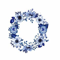 blue and white flowers arranged in a circle