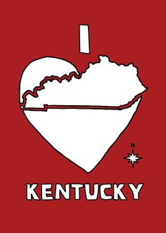 a red and white kentucky flag with the shape of a heart on it's side