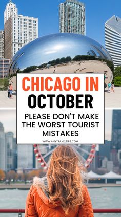 the chicago skyline with text overlay that reads, chicago october please don't make the worst tourist mistakes