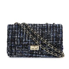 Buy Navy Tweed Flap Square Handbags Shoulder Chain Bag Worldwide Free shipping and return, color: Navy , material: Fibre Shape Party, Tweed Bag, Women Design, Shoulder Strap Bag, Lv Bags, Handbags Women, Luxury Designer Handbags, Patchwork Bags, Pink Purse