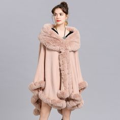 16 Colors Winter Streetwear Cloak Women Black Faux Cashmere Big Pendulum Long Poncho Cape String Fox Cape Women, Coat Cape, Cardigan Shawl, Cloak Coat, Warm Shawl, Winter Streetwear, Fur Collar Coat, Poncho Shawl, Fur Shawl