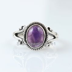 Natural Amethyst Sterling Silver Ring / Handmade Purple Gemstone Ring /Birthstone Jewelry / Everyday Ring /Boho Jewelry / Valentine day Sale ---------------------------------------------------------------------------------------------------------------------------------------------------------------------------------------------- Metal: Solid 925 Sterling Silver Material : Gemstone + Silver Stone Detail : Stone - Natural Amethyst Size- 7x9mm Shape-  Oval Cabochon  Color - Purple Weight :  2.5 Gram Approx. All Sizes Available ---------------------------------------------------------------------------------------------------------------------------------------------------- Each gemstone jewelry displayed at my shop is available in all shapes & sizes, We accept custom order and bulk order als Bohemian Sterling Silver Crystal Birthstone Ring, Bohemian Healing Birthstone Ring, Bohemian Sterling Silver Cabochon Crystal Ring, Amethyst Gemstone Bohemian Jewelry, Bohemian Amethyst Gemstone Jewelry, Bohemian Crystal Birthstone Ring, Bohemian Crystal Ring With Large Sterling Silver Stone, Bohemian Sterling Silver Crystal Ring With Large Stone, Bohemian Adjustable Crystal Ring With Gemstone