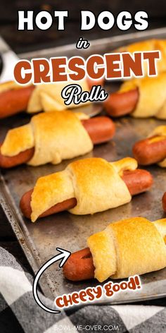 Sheet pan with hot dogs in crescent rolls with Pinterest overlay. How To Make Pigs In A Blanket With Hot Dogs, Weiner Winks Recipe, Hot Dog Wraps Crescent Rolls, Crescent Rolls With Hot Dogs, Hot Dogs In A Blanket Crescent Rolls, Hot Dogs Crescent Rolls Recipes, Pigs In A Blanket Hot Dogs, Pigs In A Blanket With Hot Dogs, Crescent Roll Hot Dogs Pillsbury