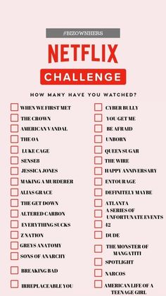 a list with the words netflix challenge written in red and black on top of it