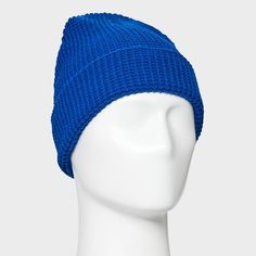 Add a stylish touch of cozy texture to your ensembles with this Recycled Polyester Waffle Knit Beanie from Goodfellow & Co™. Made from recycled polyester fabric with a double-layered knit construction, this waffle beanie provides a comfortable fit for all-day wear, and the pull-on style makes it easy to put on or take off. Goodfellow & Co™: Feel good in what you wear, anywhere. Casual Winter Beanie With Knit Fabrication, Casual Knit Beanie For Spring, Casual Spring Knit Beanie, Casual Wool Beanie With Knit Fabrication, Casual Wool Knit Beanie, Fitted Knit Beanie Casual Style, Blue Wool Knitted Beanie, Casual Blue Soft Knit Beanie, Blue Fitted Casual Beanie