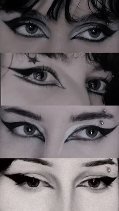 ig: @istharaix #goth #eyeliner #alt Tradgoth Eye Makeup, Square Face Eyeliner, Weird Eyeliner Looks, Beginner Trad Goth Makeup, Punk Makeup Hooded Eyes, Alt Eyeliner Ideas, Simple Alt Eyeliner, 2020 Makeup Trends Alt, Types Of Goth Makeup