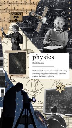 a collage of photos with music and physics