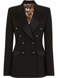 Black virgin wool blend double-breasted blazer from DOLCE & GABBANA featuring classic lapels, double-breasted button fastening, front flap pockets and long sleeves. | Dolce & Gabbana Double-Breasted Blazer Prada Blazer Women, Luxury Blazer, Limousine Car, Edgy Glam, Designer Outfit, Dg Logo, Middleton Style, Blazer Designs, Rock Concert