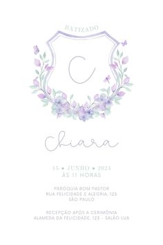 the front and back of a wedding card with flowers on it, in lavender tones