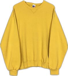 Solid Retro Tops For Fall, Retro Solid Tops For Fall, 90s Style Crew Neck Top For Fall, Vintage Solid Sweater With Ribbed Cuffs, Oversized Vintage Sweatshirt, Vintage Crew Neck Sweatshirt In Solid Color, 90s Crew Top With Ribbed Cuffs, Yellow Long Sleeve 90s Tops, Yellow Long Sleeve 90s Style Tops