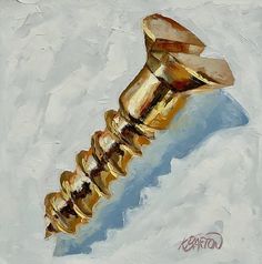 an oil painting of a gold screw