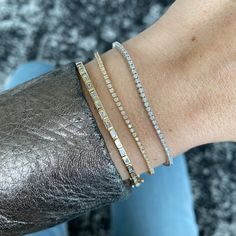 Buy Thin Tennis Bracelet online from Alev Jewelry. The product is available in 14k Yellow Gold, Rose Gold, and White Gold. Shop now! Small Tennis Bracelet, Arm Stack, Bracelet Materials, Jeweled Bag, Necklace Length Guide, Bracelet Size Chart, Stackable Jewelry, Accesories Jewelry, Luxe Jewelry