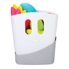 a white container filled with lots of different colored items