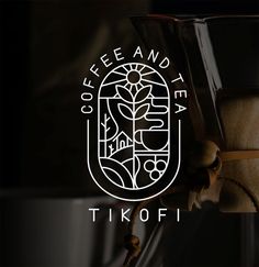 the logo for coffee and tea tikofi is shown in white on a black background