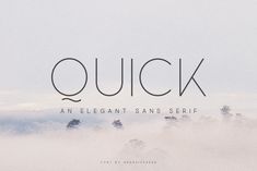 the words quick are in front of a foggy sky with trees and bushes behind it