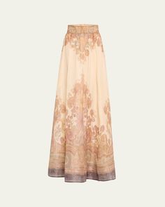 Zimmermann "Illustration" linensilk midi skirt featuring a placement print     High rise     Circlecut silhouette    Hem falls below the knee    Invisible back zip     Linen/silk    Lining: Cotton    Dry clean    Imported Butterfly Cuff, Church Fits, Sale Design, Midi Skirt, Paisley, Tops Designs, Silk, Fashion Outfits, Luxury Fashion