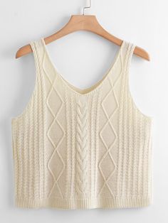 Beige Casual  Sleeveless Polyester Plain   Slight Stretch Spring/Fall Plus Size Knitwear Knit Top Patterns, Tank Sweater, Woman Vest, Knitted Tops, Sequin Tank, Knit Tops, Shein Style, Knitted Tank Top, Lace Design