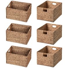 six wicker baskets with handles on each side