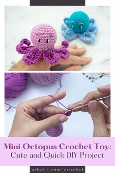 crocheted octopus toys are being worked on by someone using yarn to make them